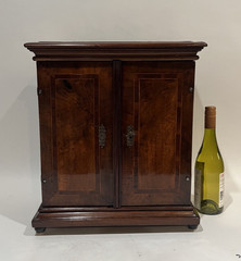 Late 18th C. Dutch 2 Door Walnut Cabinet W/ Secret Drawer & Compartments