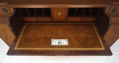 Charak Mahogany Inlaid Individual Bubble Glass Butlers Desk Breakfront Cupboard
