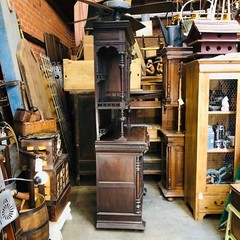 1800s Antique Carved Oak Cabinet, Leaded Glass, Country French Kitchen, JW0150