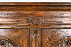 Baker Furniture French Provincial Louis XV Carved Oak Lighted Bar Cabinet, 1960s