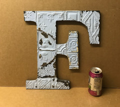 Decorative Salvaged Tin Ceiling 16″ Patchwork Shabby Blue Letter F Old 221-26B