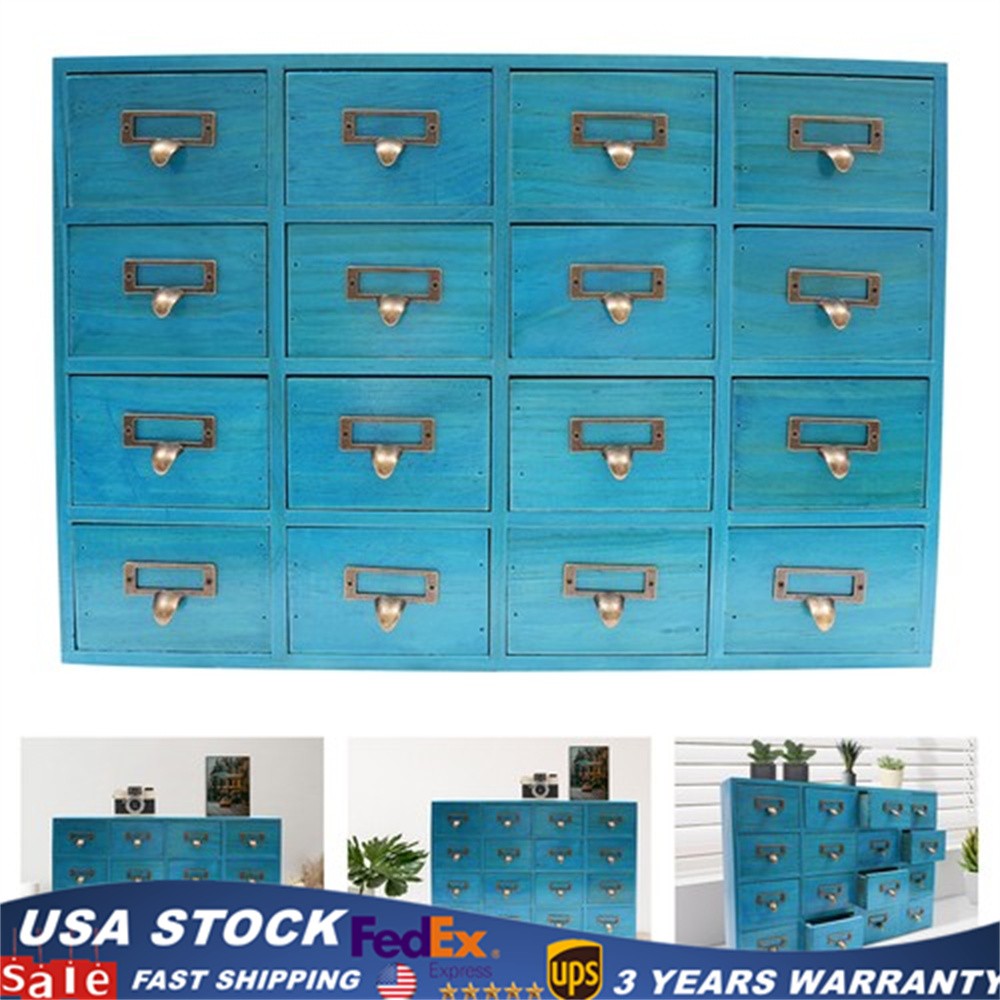 16 Drawers Apothecary Cabinet Library Card Catalog Cabinet Tabletop Vintage Apot