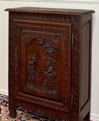 Antique French Breton Jam Cabinet Cupboard Storage Drawer Carved Oak 19th C
