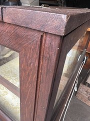 c1890 Quartersawn Oak store cabinet curved Panel 2 doors 36” w 47” h 18.5” deep