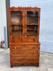 Antique Mahogany or Burl Oak Book Case Secretary 2-Piece Cabinet Drawers