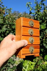 Mini Pine Wooden Vintage Storage Cabinet Chest Four Drawers-Brass Handles