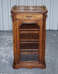 19TH CENTURY VICTORIAN INLAID WALNUT MARQUETRY PIER GLAZED MUSIC CABINET