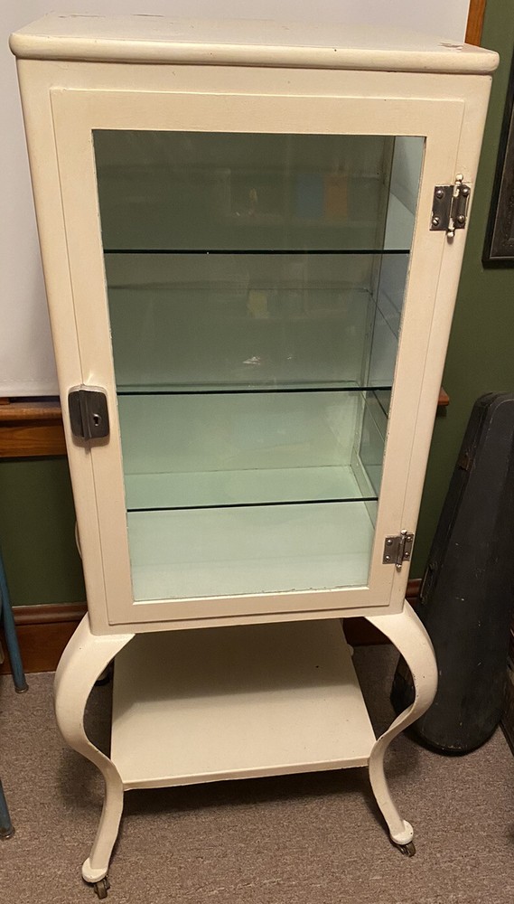 Antique Medical Cabinet Industrial Medical Cabinet Metal and Glass Display W/Key