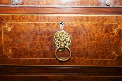 PAIR OF ANTIQUE REGENCY FLAMED MAHOGANY & GILT BRONZE DRINKS CABINET PEDESTALS