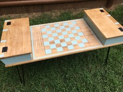 Game Room Table, Blue, Vintage, Refurbished, 42in long, 19in wide, 17in tall 