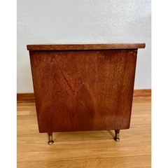 Mid-Century Wood Record Cabinet with Sliding Doors and Brass Pulls