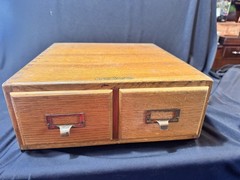 Vintage Wood Card Catalog 2 Drawer Oak Library Desk File Cabinet Shaw Walker