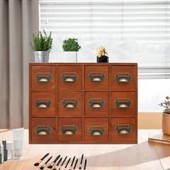 12 Drawers Vintage Tabletop Library Card Catalog Cabinet Storage Box
