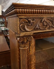 Late 19th Century Figural Carved Tiger Oak China Cabinet By AJ Johnson Chicago