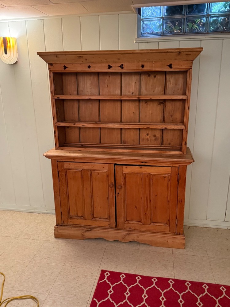 Antique Irish Step Back 2 Piece Pine Hutch