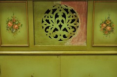 Antique Georgian Green Painted Mirror Front 2 Door Curio China Radio Cabinet