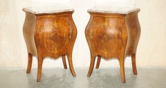 FINE PAIR OF ANTIQUE 1880 ITALIAN MARBLE TOP BOMBE NIGHTSTAND SIDE TABLE CHEST