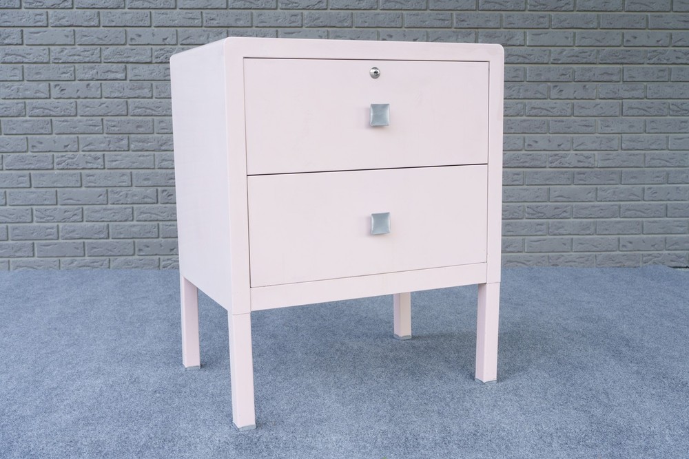 Mid Century Deco Pink Simmons Furniture Metal Two Drawer Cabinet