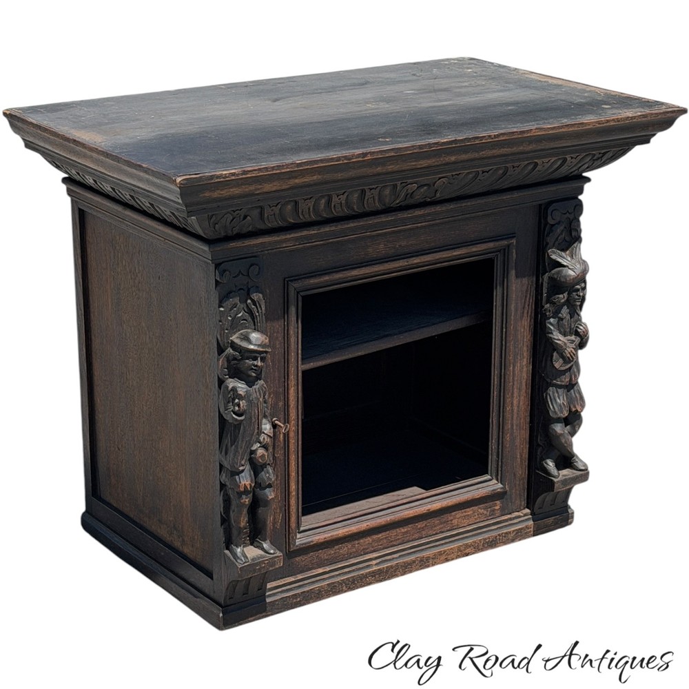 antique figural carved Oak hanging cabinet victorian Black Forest repurpose part