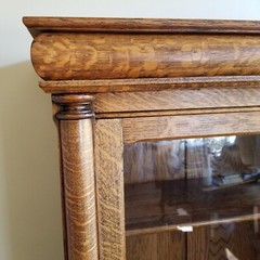 Antique Oak Bookcase China Cabinet – Single Door- Wavy Glass – Paw Feet