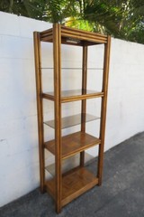 Hollywood Regency Bamboo Rattan Glass Shelving Display Cabinet Bookshelf 5830