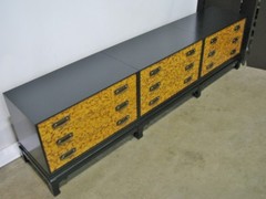 1960s Mid Century 3- Part Credenza/Chest On Base Black Faux Tortoiseshell Fronts