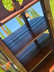 Vintage Federal Style Curved Glass Wall Curio Cabinet Mirror Back Display Case