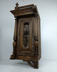 Stunning Antique Corner Cabinet Hand Carved Wood French Breton for right corner
