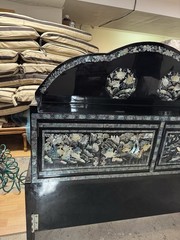 Korean Black Lacquer Mother of Pearl Cabinet Headboard