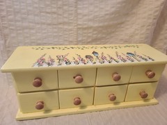 Vintage Yellow Table Top Wooden 8-Drawer Birdhouses Apothecary Hand Painted