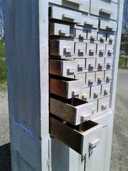 Antique Primitive 42 Drawer Hardware Cabinet One Piece Wall Unit 1950s Rustic