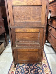 Antique Oak Tiger Filing Cabinet with Brass Hardware and Label Holders