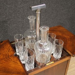 English bar cabinet in walnut wood sideboard glasses bottles 20th century
