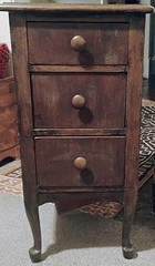 Antique Wooden Cabinet Brown Stained Finish Free Standing with Three Drawers