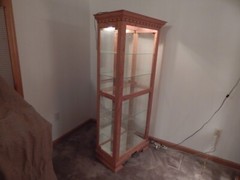 Vintage Curio Cabinet Wood & Glass; Lighted, Mirrored, Glass Shelves Eagle Ind.