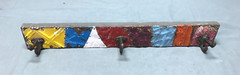 VTG Decorative Shabby Patchwork 23″ Tin Ceiling Metal 3 Hook Rack Old 331-25B