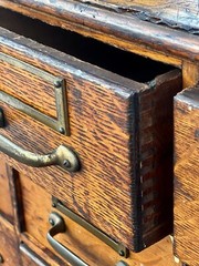 Large solid wood, antique multi drawer card catalog cabinet
