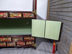 Vintage Asian Oriental Pagoda Style Display Cabinet with Shelf, Drawers