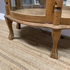 Oak China Cabinet w Additional Top Storage Glass Front Rope Turned Trim Mirrored