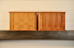 MCM Teak Tambour Door Wall Mount / Countertop Cabinets 18″ W x 12″ T x 8″ D