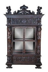 Important Pair Antique R.J. Horner Renaissance Revival Mahogany Bookcase Cabinet