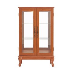 2 Door Curio Cabinet with Tempered Glass and Mirror, Lighted Display