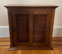 Vintage Wood Sliding Door Cabinet Asian Style Slat Panel 21” h
