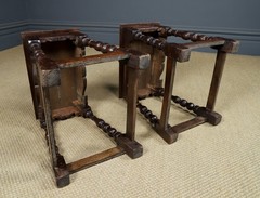 Antique English Pair of 17th Century Style Oak Joint Stools / (Circa 1880)