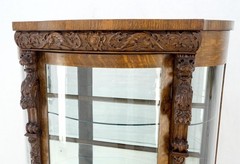 Solid Tiger Oak Curved Glass China Cabinet Carved Claw Feet Lion Heads MINT!