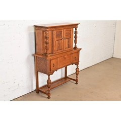 Antique English Jacobean Carved Oak Bar Cabinet, Circa 1920s