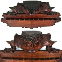 Antique Victorian 30″ Carved Wall Panel, Long Stem Pipe Display Rack, Figural