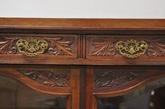 Antique American Victorian Paw Foot Carved Mahogany China Cabinet Bookcase Curio