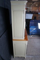 Vintage Country French Provincial Oak Buffet Deux Corps China Display Cabinet