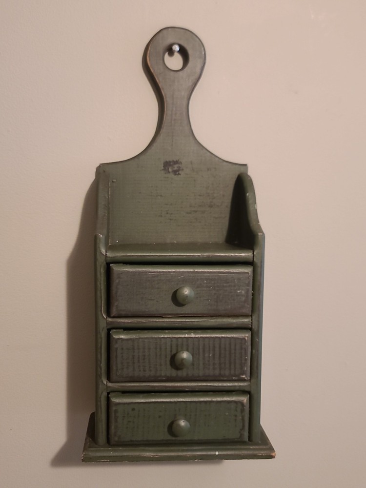 Vintage Wooden 3-Drawer Apothecary Wall Hanging Cabinet Green Cottage Core Decor
